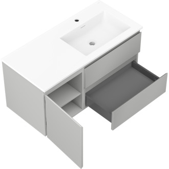 Koupelnová skříňka Mexen Orio 100 cm s umyvadlem Otis pravé, 2S, 1D, matná šedá/matná bílá - 91A13-10047-3-BBFFF62-W18P01