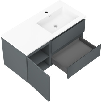 Koupelnová skříňka Mexen Orio 100 cm s umyvadlem Otis pravé, 2S, 1D, grafit matný/bílá matná - 91A13-10047-3-BBFFF66-W18P01