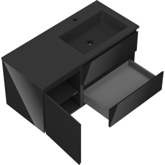 Mexen Orio szafka łazienkowa 100 cm z umywalką Otis prawą, 2S, 1D, czarna połysk/czarna mat - 91A13-10047-3-BBFFF70-W18P71
