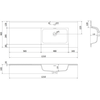 Koupelnová skříňka Mexen Orio 120 cm s umyvadlem Otis pravé, 2S, 1D, matná šedá/matná bílá - 91A13-12047-3-BBFFF62-W18P01