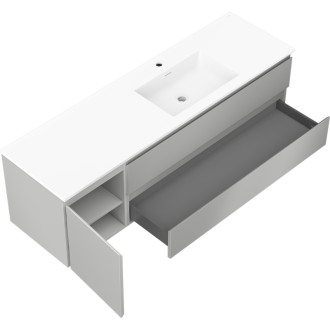 Koupelnová skříňka Mexen Orio 160 cm s umyvadlem Otis pravé, 2S, 1D, matná šedá/matná bílá - 91A13-16047-3-BBFFF62-W18P01
