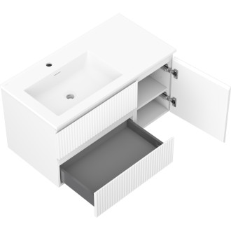 Mexen Rivel koupelnová skříňka 90 cm s umyvadlem Otis levým, 2S, 1D, drážkovaná, matná bílá - 91A23-09047-3-BBFFF01-W18L01