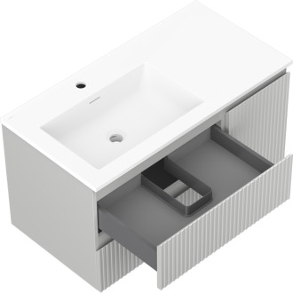 Koupelnová skříňka Mexen Rivel 90 cm s umyvadlem Otis levým, 2S, 1D, drážkovaná, matná šedá/matná bílá - 91A23-09047-3-BBFFF62-W18L01