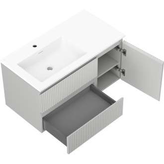 Koupelnová skříňka Mexen Rivel 90 cm s umyvadlem Otis levým, 2S, 1D, drážkovaná, matná šedá/matná bílá - 91A23-09047-3-BBFFF62-W18L01