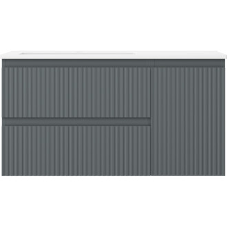 Koupelnová skříňka Mexen Rivel 90 cm s umyvadlem Otis levým, 2S, 1D, drážkovaná, grafit matný/bílá matná - 91A23-09047-3-BBFFF66-W18L01