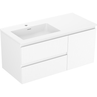 Mexen Rivel koupelnová skříňka 100 cm s umyvadlem Otis levým, 2S, 1D, drážkovaná, matná bílá - 91A23-10047-3-BBFFF01-W18L01
