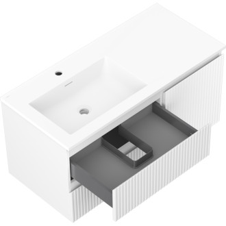 Mexen Rivel koupelnová skříňka 100 cm s umyvadlem Otis levým, 2S, 1D, drážkovaná, matná bílá - 91A23-10047-3-BBFFF01-W18L01