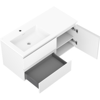 Mexen Rivel koupelnová skříňka 100 cm s umyvadlem Otis levým, 2S, 1D, drážkovaná, matná bílá - 91A23-10047-3-BBFFF01-W18L01