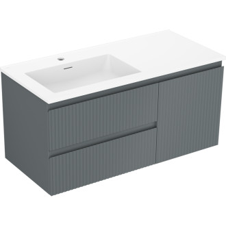 Mexen Rivel koupelnová skříňka 100 cm s umyvadlem Otis levým, 2S, 1D, drážkovaná, grafit/matná bílá - 91A23-10047-3-BBFFF66-W18L01