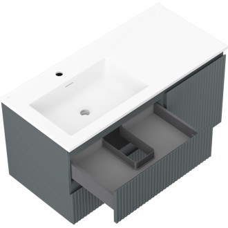Mexen Rivel koupelnová skříňka 100 cm s umyvadlem Otis levým, 2S, 1D, drážkovaná, grafit/matná bílá - 91A23-10047-3-BBFFF66-W18L01