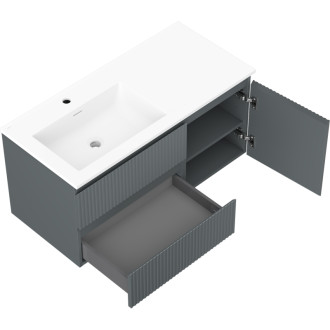 Mexen Rivel koupelnová skříňka 100 cm s umyvadlem Otis levým, 2S, 1D, drážkovaná, grafit/matná bílá - 91A23-10047-3-BBFFF66-W18L01