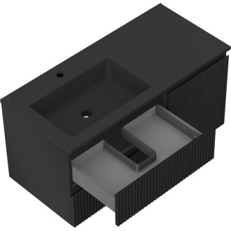 Mexen Rivel szafka łazienkowa 100 cm z umywalką Otis lewą, 2S, 1D, ryflowana, czarna mat - 91A23-10047-3-BBFFF71-W18L71