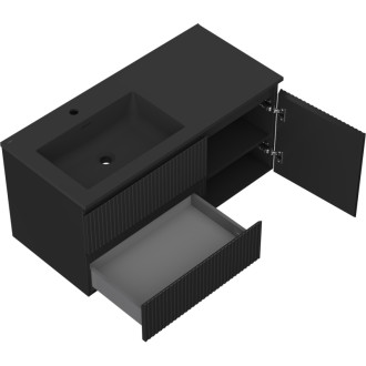 Mexen Rivel szafka łazienkowa 100 cm z umywalką Otis lewą, 2S, 1D, ryflowana, czarna mat - 91A23-10047-3-BBFFF71-W18L71