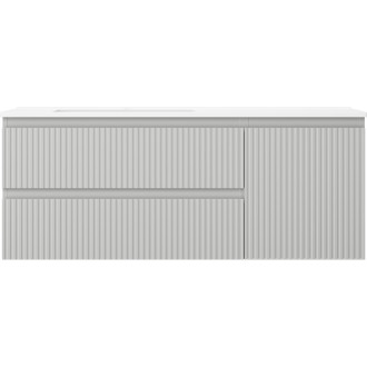 Koupelnová skříňka Mexen Rivel 120 cm s umyvadlem Otis vlevo, 2S, 1D, drážkovaná, matná šedá/matná bílá - 91A23-12047-3-BBFFF62-W18L01