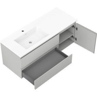 Koupelnová skříňka Mexen Rivel 120 cm s umyvadlem Otis vlevo, 2S, 1D, drážkovaná, matná šedá/matná bílá - 91A23-12047-3-BBFFF62-W18L01