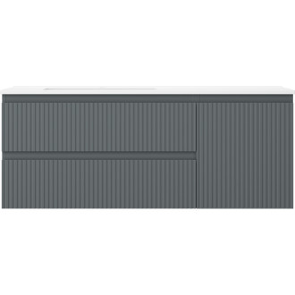 Koupelnová skříňka Mexen Rivel 120 cm s umyvadlem Otis vlevo, 2S, 1D, drážkovaná, grafit/matná bílá - 91A23-12047-3-BBFFF66-W18L01