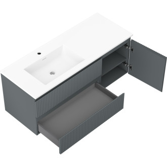 Koupelnová skříňka Mexen Rivel 120 cm s umyvadlem Otis vlevo, 2S, 1D, drážkovaná, grafit/matná bílá - 91A23-12047-3-BBFFF66-W18L01