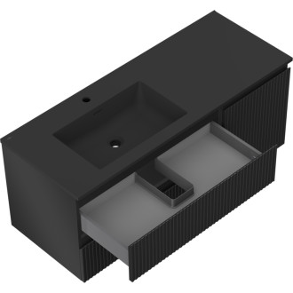 Mexen Rivel szafka łazienkowa 120 cm z umywalką Otis lewą, 2S, 1D, ryflowana, czarna mat - 91A23-12047-3-BBFFF71-W18L71
