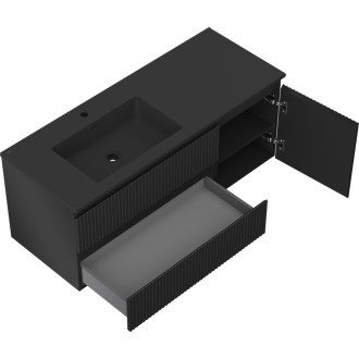 Mexen Rivel szafka łazienkowa 120 cm z umywalką Otis lewą, 2S, 1D, ryflowana, czarna mat - 91A23-12047-3-BBFFF71-W18L71