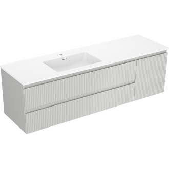 Mexen Rivel koupelnová skříňka 160 cm s umyvadlem Otis levým, 2S, 1D, drážkovaná, matná šedá/matná bílá - 91A23-16047-3-BBFFF62-W18L01