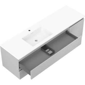 Mexen Rivel koupelnová skříňka 160 cm s umyvadlem Otis levým, 2S, 1D, drážkovaná, matná šedá/matná bílá - 91A23-16047-3-BBFFF62-W18L01