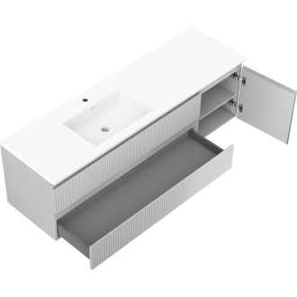 Mexen Rivel koupelnová skříňka 160 cm s umyvadlem Otis levým, 2S, 1D, drážkovaná, matná šedá/matná bílá - 91A23-16047-3-BBFFF62-W18L01