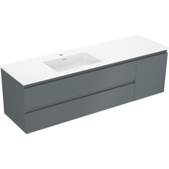 Koupelnová skříňka Mexen Rivel 160 cm s umyvadlem Otis vlevo, 2S, 1D, drážkovaná, grafit/matná bílá - 91A23-16047-3-BBFFF66-W18L01