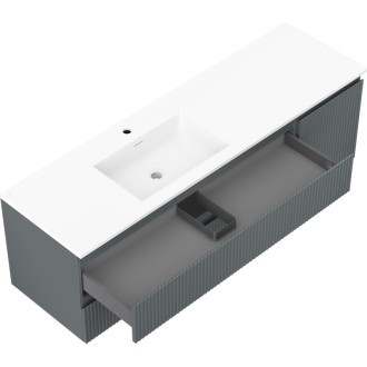 Koupelnová skříňka Mexen Rivel 160 cm s umyvadlem Otis vlevo, 2S, 1D, drážkovaná, grafit/matná bílá - 91A23-16047-3-BBFFF66-W18L01