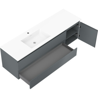 Koupelnová skříňka Mexen Rivel 160 cm s umyvadlem Otis vlevo, 2S, 1D, drážkovaná, grafit/matná bílá - 91A23-16047-3-BBFFF66-W18L01