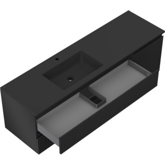 Mexen Rivel szafka łazienkowa 160 cm z umywalką Otis lewą, 2S, 1D, ryflowana, czarna mat - 91A23-16047-3-BBFFF71-W18L71