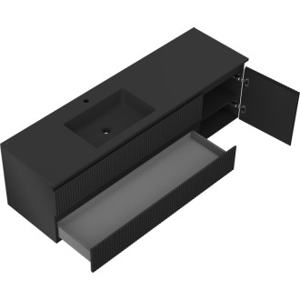 Mexen Rivel szafka łazienkowa 160 cm z umywalką Otis lewą, 2S, 1D, ryflowana, czarna mat - 91A23-16047-3-BBFFF71-W18L71