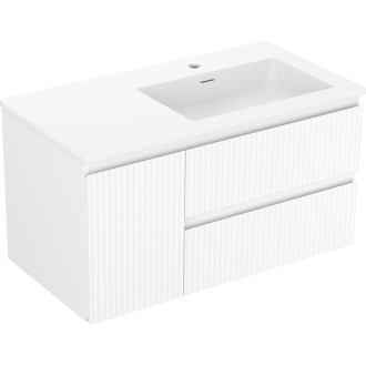 Koupelnová skříňka Mexen Rivel 90 cm s umyvadlem Otis pravým, 2S, 1D, drážkovaná, matná bílá - 91A23-09047-3-BBFFF01-W18P01