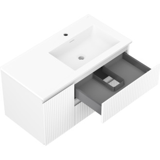 Koupelnová skříňka Mexen Rivel 90 cm s umyvadlem Otis pravým, 2S, 1D, drážkovaná, matná bílá - 91A23-09047-3-BBFFF01-W18P01