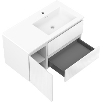 Koupelnová skříňka Mexen Rivel 90 cm s umyvadlem Otis pravým, 2S, 1D, drážkovaná, matná bílá - 91A23-09047-3-BBFFF01-W18P01