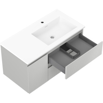 Koupelnová skříňka Mexen Rivel 90 cm s umyvadlem Otis pravým, 2S, 1D, drážkovaná, matná šedá/matná bílá - 91A23-09047-3-BBFFF62-W18P01