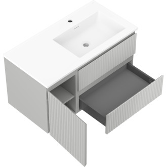 Koupelnová skříňka Mexen Rivel 90 cm s umyvadlem Otis pravým, 2S, 1D, drážkovaná, matná šedá/matná bílá - 91A23-09047-3-BBFFF62-W18P01