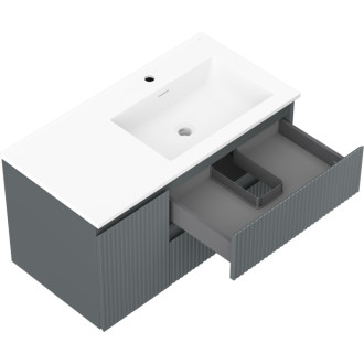Koupelnová skříňka Mexen Rivel 90 cm s umyvadlem Otis pravým, 2S, 1D, drážkovaná, grafit/matná bílá - 91A23-09047-3-BBFFF66-W18P01