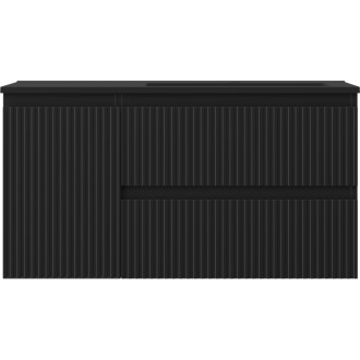 Mexen Rivel szafka łazienkowa 90 cm z umywalką Otis prawą, 2S, 1D, ryflowana, czarna mat - 91A23-09047-3-BBFFF71-W18P71