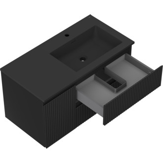 Mexen Rivel szafka łazienkowa 90 cm z umywalką Otis prawą, 2S, 1D, ryflowana, czarna mat - 91A23-09047-3-BBFFF71-W18P71