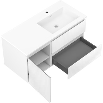 Koupelnová skříňka Mexen Rivel 100 cm s umyvadlem Otis pravým, 2S, 1D, drážkovaná, matná bílá - 91A23-10047-3-BBFFF01-W18P01