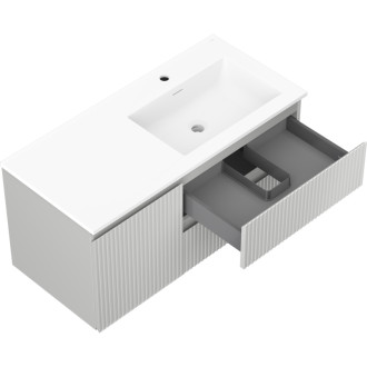 Koupelnová skříňka Mexen Rivel 100 cm s umyvadlem Otis pravým, 2S, 1D, drážkovaná, šedá/matně bílá - 91A23-10047-3-BBFFF62-W18P01
