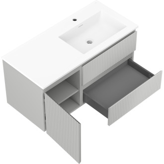 Koupelnová skříňka Mexen Rivel 100 cm s umyvadlem Otis pravým, 2S, 1D, drážkovaná, šedá/matně bílá - 91A23-10047-3-BBFFF62-W18P01