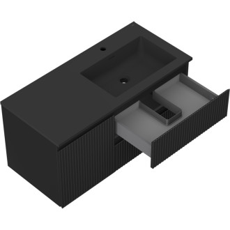 Mexen Rivel szafka łazienkowa 100 cm z umywalką Otis prawą, 2S, 1D, ryflowana, czarna mat - 91A23-10047-3-BBFFF71-W18P71