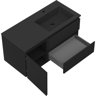 Mexen Rivel szafka łazienkowa 100 cm z umywalką Otis prawą, 2S, 1D, ryflowana, czarna mat - 91A23-10047-3-BBFFF71-W18P71
