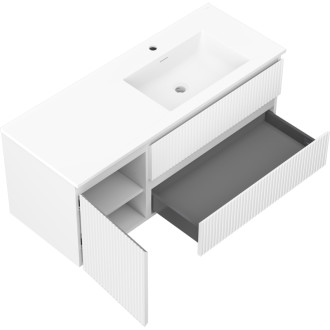 Koupelnová skříňka Mexen Rivel 120 cm s umyvadlem Otis pravým, 2S, 1D, drážkovaná, matná bílá - 91A23-12047-3-BBFFF01-W18P01