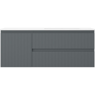 Koupelnová skříňka Mexen Rivel 120 cm s umyvadlem Otis pravým, 2S, 1D, drážkovaná, grafit/matná bílá - 91A23-12047-3-BBFFF66-W18P01