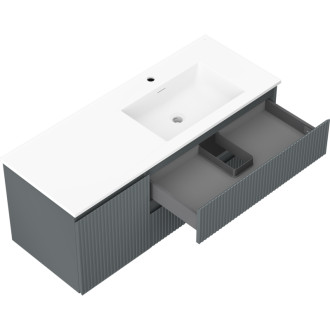 Koupelnová skříňka Mexen Rivel 120 cm s umyvadlem Otis pravým, 2S, 1D, drážkovaná, grafit/matná bílá - 91A23-12047-3-BBFFF66-W18P01