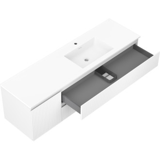 Koupelnová skříňka Mexen Rivel 160 cm s umyvadlem Otis pravým, 2S, 1D, drážkovaná, matná bílá - 91A23-16047-3-BBFFF01-W18P01