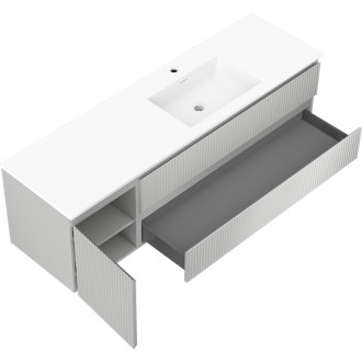 Koupelnová skříňka Mexen Rivel 160 cm s umyvadlem Otis pravým, 2S, 1D, drážkovaná, šedá/matně bílá - 91A23-16047-3-BBFFF62-W18P01