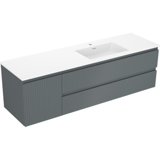 Koupelnová skříňka Mexen Rivel 160 cm s umyvadlem Otis pravým, 2S, 1D, drážkovaná, grafit/matná bílá - 91A23-16047-3-BBFFF66-W18P01